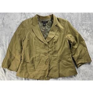 Ashley Stewart Olive Green 16W Women's Linen Blend 2 Button Blazer Jacket Casual